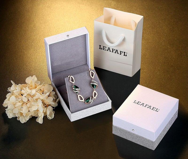 Leafael Wish Stone Link Charm Bracelet with Emerald Green Birthstone Crystal for May, Rose Gold Plated, 7"+2" - Image 4